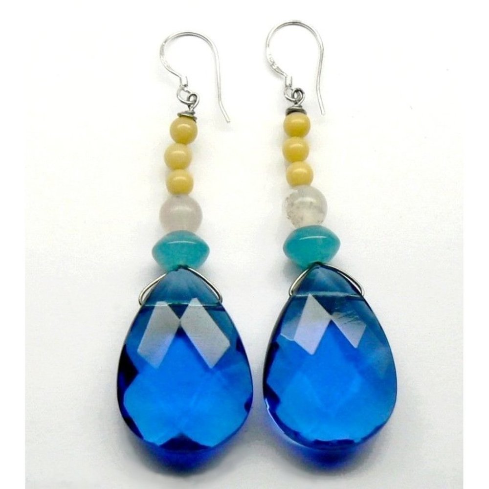 Sterling Silver QUARTZ Drop earrings 2.5"